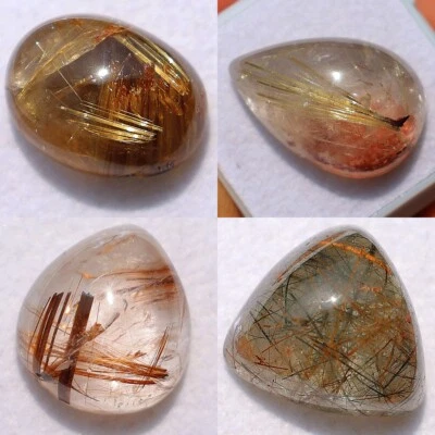 Wholesale 4 PC Natural Rutile Quartz Hi-Quality 15mm-21mm Cabochon Gemstones Lot - Image 1 of 4