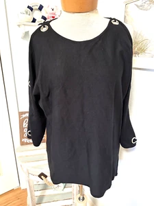 NWT Cable & Gauge SMALL Black Pullover Sweater Silver Grommets Cutout Sleeves - Picture 1 of 6