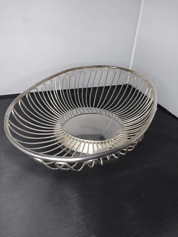 Wired Fruit Or Bread Basket, Silver Toned Cover