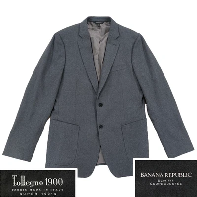 Banana Republic Tollegno 1900 Blazer Jacket 40R, Grey Super 100s Wool Flannel - Image 1 of 4