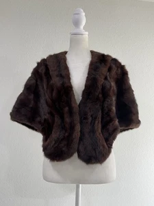 50s Real Mink Fur Cape Shawl Mahogany Brown Lipman’s Lined With Pockets OS - Picture 1 of 11