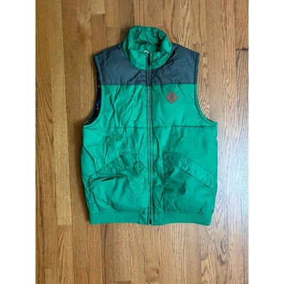 Vintage Volcom Green Black Men's Large Reversable Puffer Vest- Full Zip- EUC - Image 1 of 4
