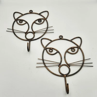 2pc Metal Iron Cat Kitty Kitten Face Outline Hooks Hanger Hanging Wall Decor - Image 1 of 3