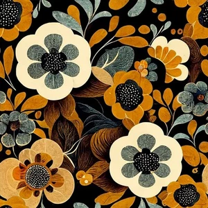 Boho Vintage Floral Orange Yellow Brown Flowers in Black Peel and Stick Wallp... - Picture 1 of 7