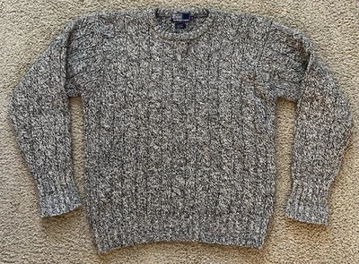 Polo Ralph Lauren M Medium Wool Silk Linen Chunky Cable Knit Sweater Marled Gray - Image 1 of 4