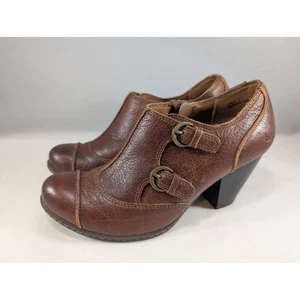 BOC by Born Concepts Brown Leather Heeled Booties Buckle Detail Size 6 / 36.5 - Picture 1 of 7