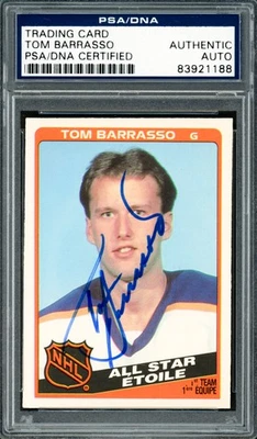 Tom Barrasso Signed 1984-85 O-Pee-Chee RC 212 Buffalo Sabres PSA/DNA #83921188 - Image 1 of 2