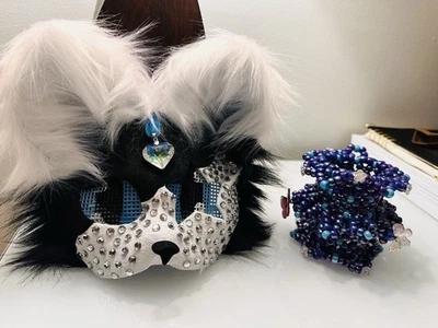 Therian Cat Mask Black And White Calico Cat with Kandi bracelet bundle cosplay  - Image 1 of 4