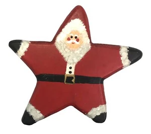 Hand Painted Tole Santa on Freeform Wood Star Christmas 8 in - Picture 1 of 6