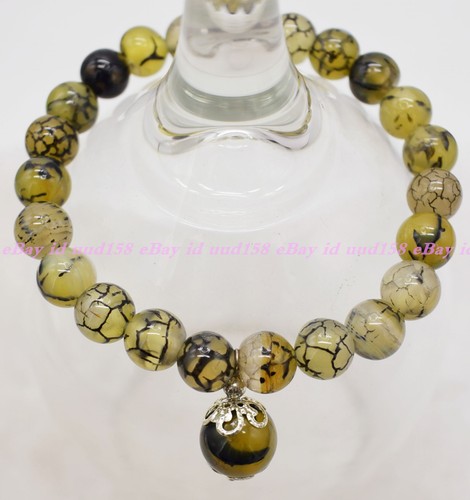 VALENTINO Bracciale Shambhala Uomo 10mm Vene Drago Giallo Naturale Agata Perline Tonde 7 5'