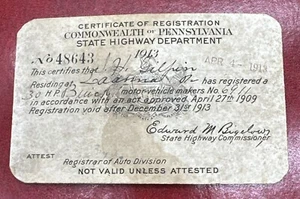 Registros oficiales de vehículos del Departamento de Carreteras del Estado de Pensilvania 1909-1913 - Imagen 1 de 3