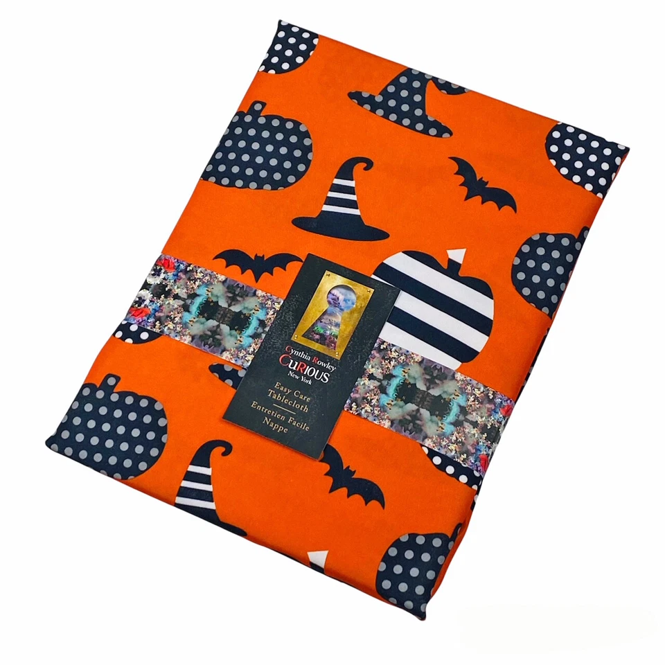 Cynthia Rowley Halloween Pumpkins Witch Hats Bats 60"x84" Oblong Tablecloth - Image 1 of 1