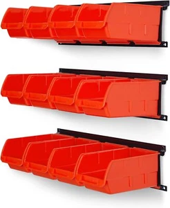 Wall Mounted Storage Bins, Plastic Hanging Storage Organizer Bins, Garage Too... - Picture 1 of 5