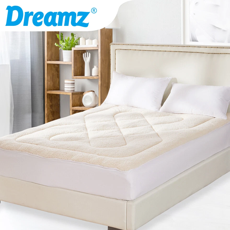 Dreamz Mattress Topper Protector 100 Cotton Wool Underlay Mat Reversible Queen