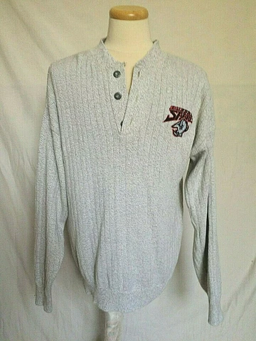 Buffalo Sabres Mens Sweater Pullover Large Gray Button Neck Long Sleeve NHL Cover