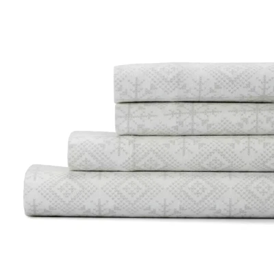 Cuddl Duds 100% Cotton Brushed  Flannel 4 pc KING Sheet Set - GRAY FAIR ISLE - Image 1 of 2