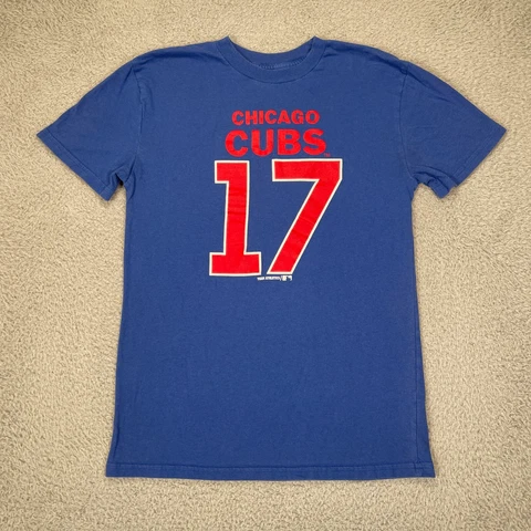 Chiago Cubs Boys Shirt Large 14-16 Blue Kris Bryant #17 Short Sleeve MLB Tee Cover