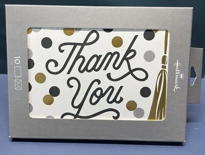 Graduation Thank You Cards ~ Set Of 10 ~ Gold & Black Foil With Tassel Blank - Image 1 of 3
