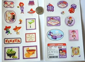 4 Sets ~ Novelty Red Hat Stickers / Small Calendar Stickers / Gambling or Fiesta - Picture 1 of 4