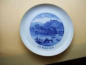 Placa de pared vintage Meissen porcelana 7" Limburgo Alemania paisaje dorado raro - Imagen 1 de 6