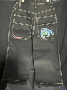 NOS Vintage 90's JNCO Trivals Bulldog Baggy Black Jeans-Size 8 - Picture 1 of 3