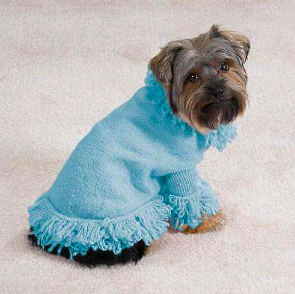 East Side Collection Stretch Knit Dog Sweater Pullover Fringe Soft Warm AIR BLUE - Image 1 of 1