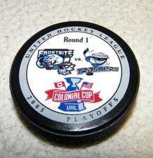 DANBURY TRASHERS ADIRONDACK FROSTBITE 2005 UHL COLONIAL CUP HOCKEY PUCK,NEW RARE