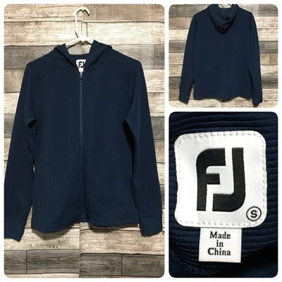 Moletom com capuz feminino Footjoy com nervuras zíper completo S azul marinho desempenho golfe casual - Imagem 1 de 4