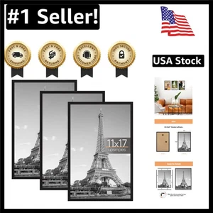 11X17 Picture Frame Black 3 Pack, 11 X 17 Frame for Horizontal or Vertical Wall - Picture 1 of 9
