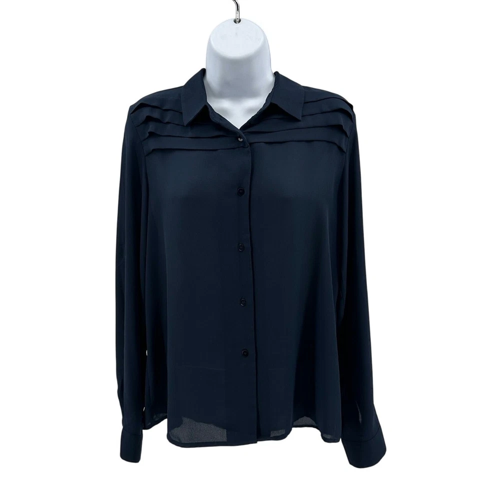 Blusa de mujer Collective Concepts M azul marino con botones delanteros manga larga vestido top Foto 1 de 4