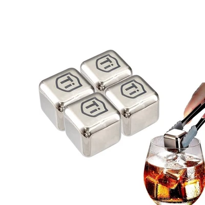 Rison Titanium Ice Cube Pure Titanium Whiskey Stones Reusable Safe Ice Cubes 4PC - Image 1 of 4