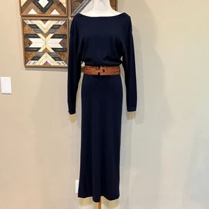 Vintage Ralph Lauren Collection langes rückenfreies Kaschmir Pullover Kleid dunkelblau 4 - Bild 1 von 15