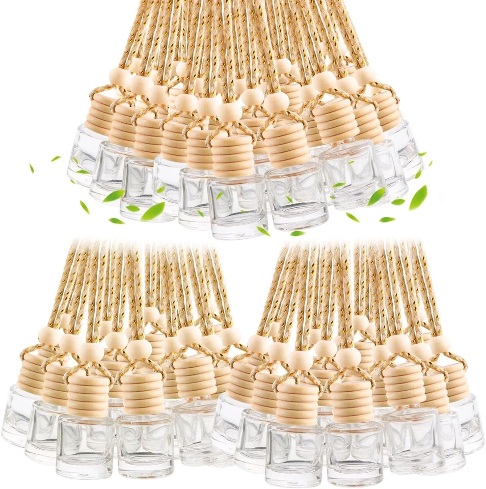 Ambientador de aire colgante para coche 100 piezas 8 ml, difusor de aceite esencial de vidrio transparente vacío Foto 1 de 4