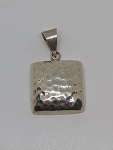 Vintage Sterling Silver 925 Puffy Hammered Square Pendant - Picture 1 of 7