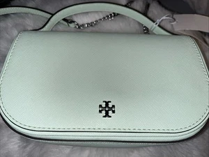 TORY BURCH EMERSON TOP HANDLE CROSSBODY LEATHER MEADOW MIST NWT FREE SHIPPING - Picture 1 of 6