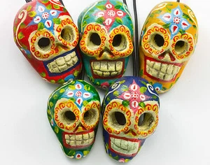 Collana Ciondolo Teschio Day of the Dead Catrina Dipinto a Mano Argento Sterling - Foto 1 di 4