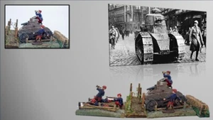 Vintage WWI-Era Nice Layout of 6cm Elastolin Soldier & "Renault" Tank (c.1936) - Picture 1 of 10
