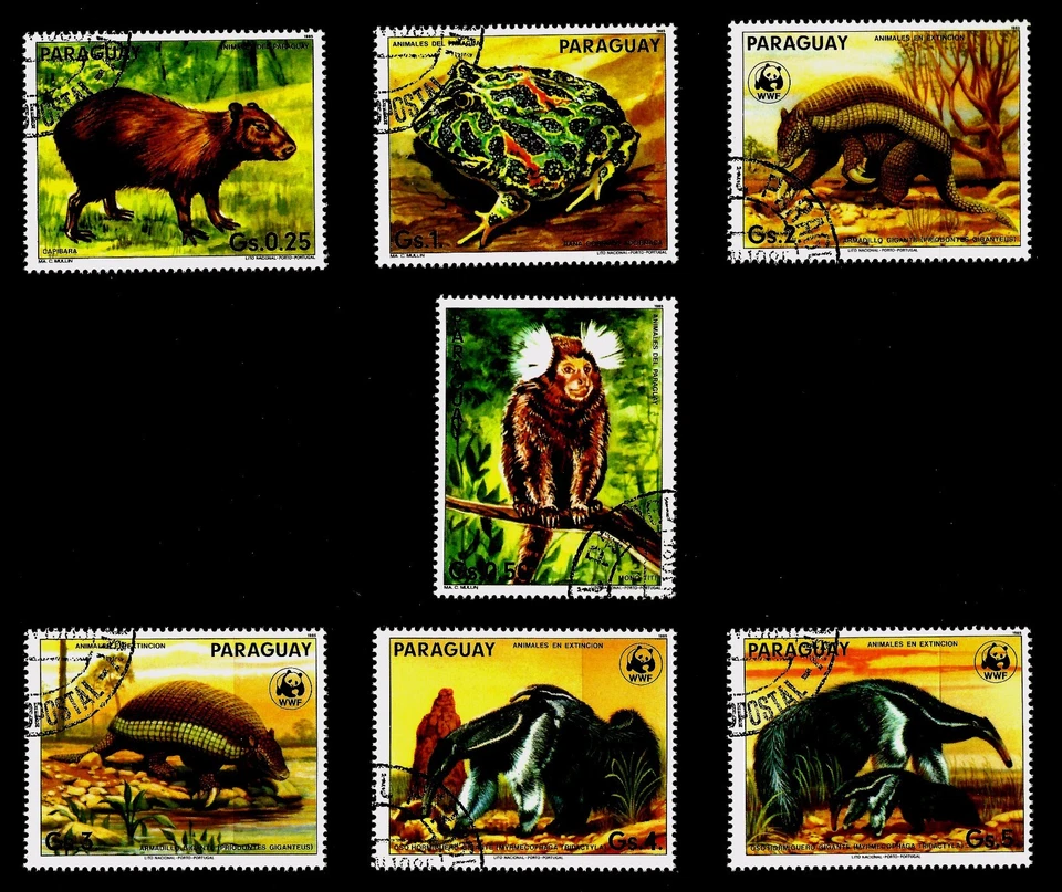 WWF, FAUNA EN PELIGRO DE EXTINCIÓN DE PARAGUAY BONITO CONJUNTO DE 7 SELLOS, AÑO 1988, CTO Foto 1 de 1