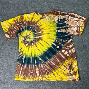 Spiral Tie Dye T-Shirt Mens Large Short Sleeve Stripes Yellow Brown Blue Green - Picture 1 of 12