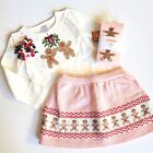 Gymboree 2T Gingerbread House Tee Skirt tights Hair Curly Set NWT 2022 Holiday