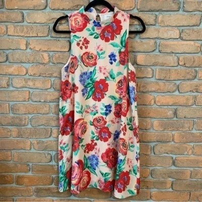 Everly Dress Womens Medium Pink Floral Print Sleeveless Mini High Neck Casual - Image 1 of 3