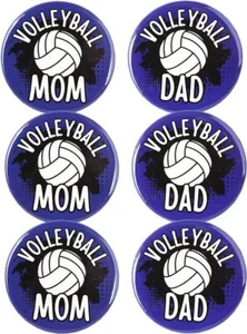 Blue Volleyball Mom and Dad Button Set Game Day Buttons Parents Wear - 6 Pack - Picture 1 of 7