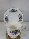 Vintage Queen Anne purple violet flowers Bone China England Tea Cup & Saucer 