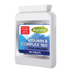 Comprimidos complejos de vitamina B B1, B2, B3, B5, B6, B12, biotina, ácido fólico Purvitz Reino Unido - Imagen 1 de 2