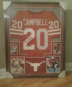 EARL CAMPBELL AUTOGRAPHED/SIGNED TEXAS LONGHORNS JERSEY CUSTOM FRAMED  COA !! - Picture 1 of 3