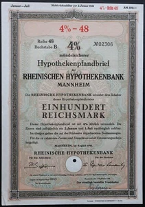 100 Reichsmark 1941 - MANNHEIM / Germany Loan Bond - Series: 02306 - "Y 237" - Picture 1 of 4