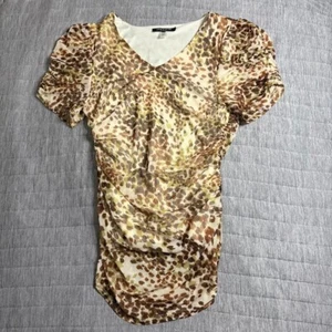 Cable & Gague Women's Short Sleeve Tank Top Blouse S Leopard Print  Safari - Picture 1 of 7