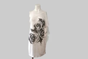 Shamu USA Women's One Shoulder Roses White Floral Blouse Top Size L Made In USA - Picture 1 of 6