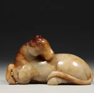 CHINESE QING DYNASTY 518g 100% NATURAL HOTAN WHITE JADE HAND CARVED HORSE STATUE - Picture 1 of 9