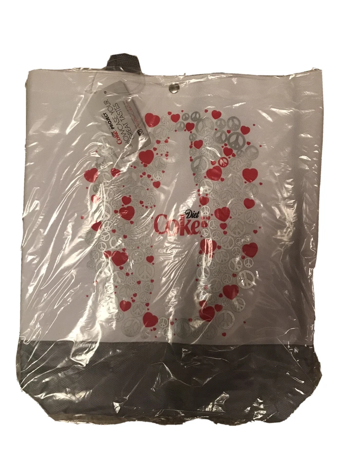 Sacola Tote Coca-Cola Dieta Corações Vermelhos Logotipo Placas de Paz *NOVA EM FOLHA!* - Imagem 1 de 1